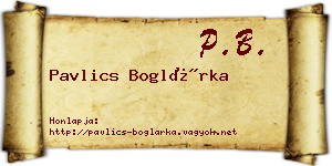 Pavlics Boglárka névjegykártya